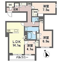 ユリシスガーデン 3LDKの間取図画像