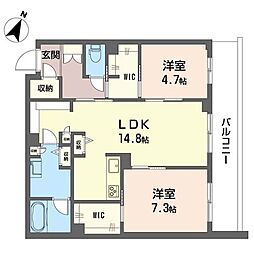 スーラグリシーヌ 2LDKの間取図画像