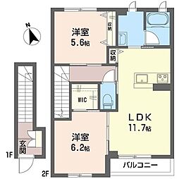 エクラール山田 2LDKの間取図画像