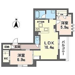 プルミエール境南町 2LDKの間取図画像