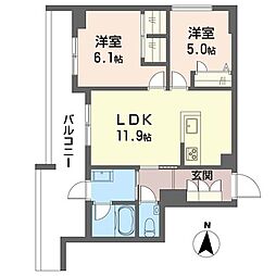 レジデンス四季美台B棟 2LDKの間取図画像