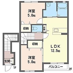 レーベンプラッツB 2LDKの間取図画像