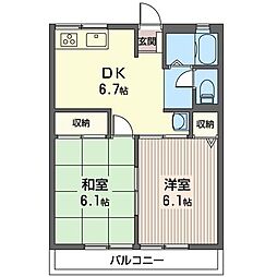 シティーハイムテクノハイツ 2DKの間取図画像