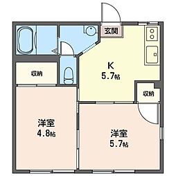サンモール長沢B 2Kの間取図画像