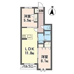 セレナヴィラ 2階2LDKの間取り