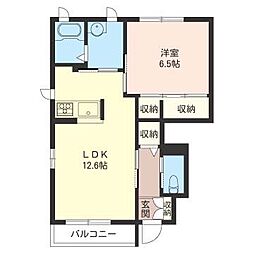 フォントデネージュ1 1LDKの間取図画像