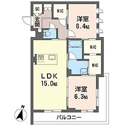 グランシャレセカンド 2LDKの間取図画像