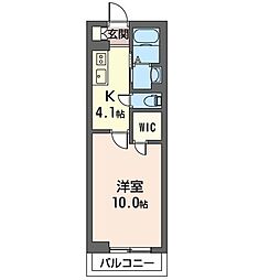 フルール2 1Kの間取図画像