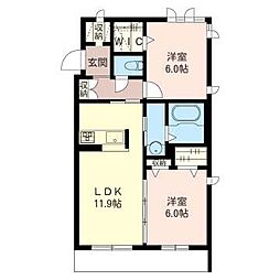 フルール 2LDKの間取図画像