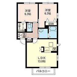 アンソレイエB 2LDKの間取図画像