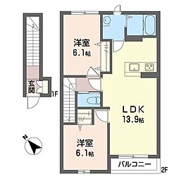 リアンジュA 2LDKの間取図画像