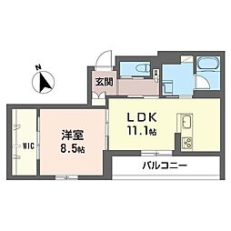 エスポワール武蔵浦和 1LDKの間取図画像