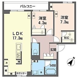 オークレア池之端 2LDKの間取図画像