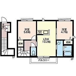 モントシャイン落合 2LDKの間取図画像