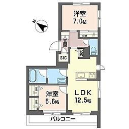 ノルドK 2LDKの間取図画像