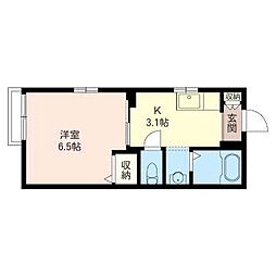 ミモザ 1Kの間取図画像