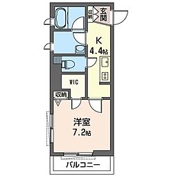 ラ・プルミエール2 1Kの間取図画像