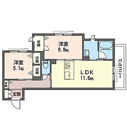 オークレジデンス 2LDKの間取図画像