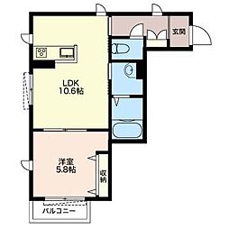 クレールカトレア 1LDKの間取図画像