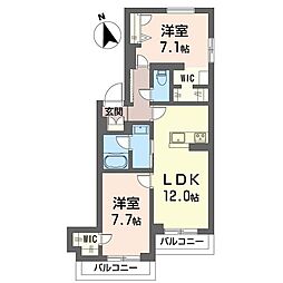 メゾンブラン 2LDKの間取図画像