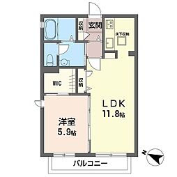 リヴィエールコートE 1LDKの間取図画像