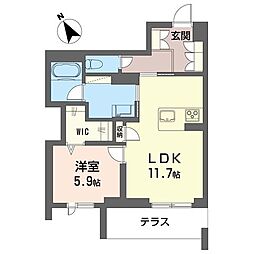 グラストーン 1LDKの間取図画像