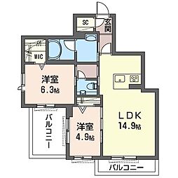 ヴィルドミール志木 2LDKの間取図画像