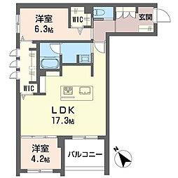 ザ ハレイア 2LDKの間取図画像