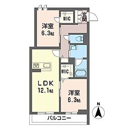 グリシーヌ 2LDKの間取図画像
