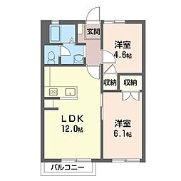 リヴナカザト 2LDKの間取図画像