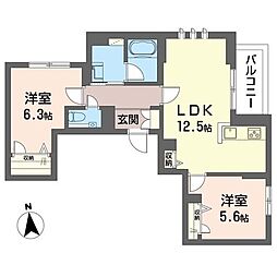 目黒ガーディアンヒルズ 2LDKの間取図画像