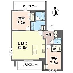 オーギュスト ソレイユ 2LDKの間取図画像