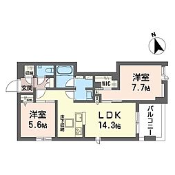 オーツー 00102 1階2LDKの間取り