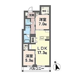 グランエスポア早稲田 2LDKの間取図画像
