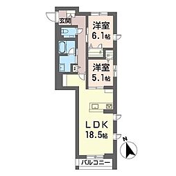 グランエスポア早稲田 2LDKの間取図画像