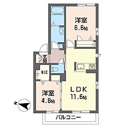 ブルックスター　III 1階2LDKの間取り