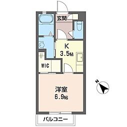 プリムヴェール 1Kの間取図画像