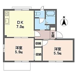 グリーンパレス松木A 2DKの間取図画像