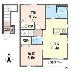 メゾンブリエ 2LDKの間取図画像