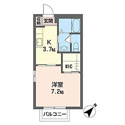 カーサ三堂弐号館 1Kの間取図画像