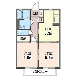 ハイム壱番館 2DKの間取図画像