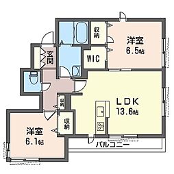 ソラーレB 2LDKの間取図画像