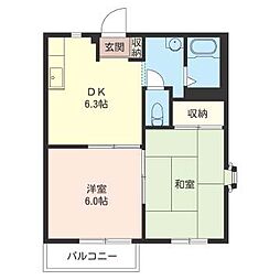 ベルジュ大倉山 2DKの間取図画像