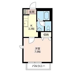 アクアハイム 1Kの間取図画像