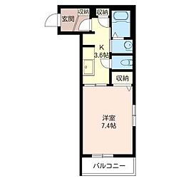 リベラミヤザキダイ1 1Kの間取図画像