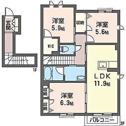 ロゴス 3LDKの間取図画像