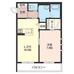 ベルフォレスト弐番館 1LDKの間取図画像