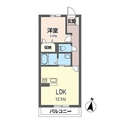 ミリア花の木West 1LDKの間取図画像