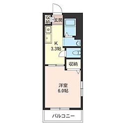 ビエナエクセレンス 1Kの間取図画像