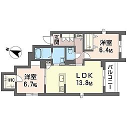 シャーメゾン湘南菱沼 2LDKの間取図画像